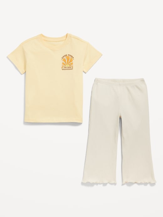 View large product image 2 of 2. Oversized Graphic T-Shirt and Ribbed Flare Leggings Set for Toddler Girls