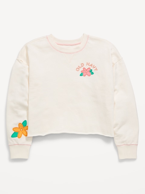 Long-Sleeve Cropped French Terry Sweatshirt for Girls
