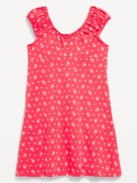 Printed Short-Sleeve Henley Dress for Girls