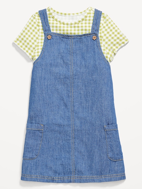 Printed Short-Sleeve T-Shirt and Jean Dress Set for Toddler Girls