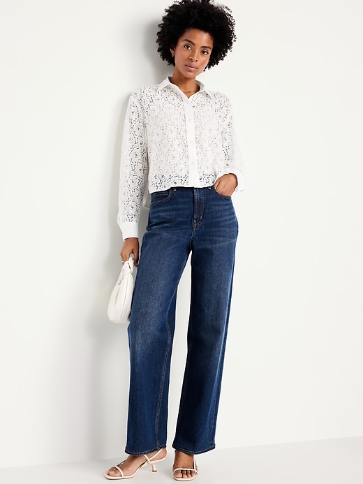Image number 3 showing, Cropped Lace Button-Down Shirt