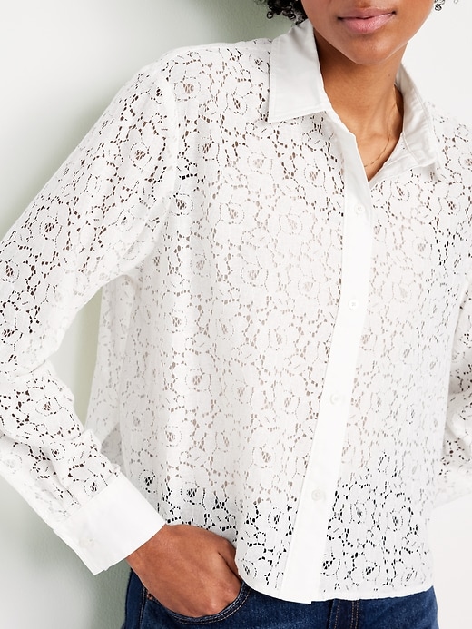 Image number 4 showing, Cropped Lace Button-Down Shirt