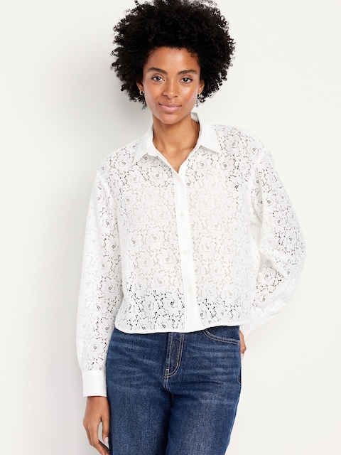 Cropped Lace Button-Down Shirt