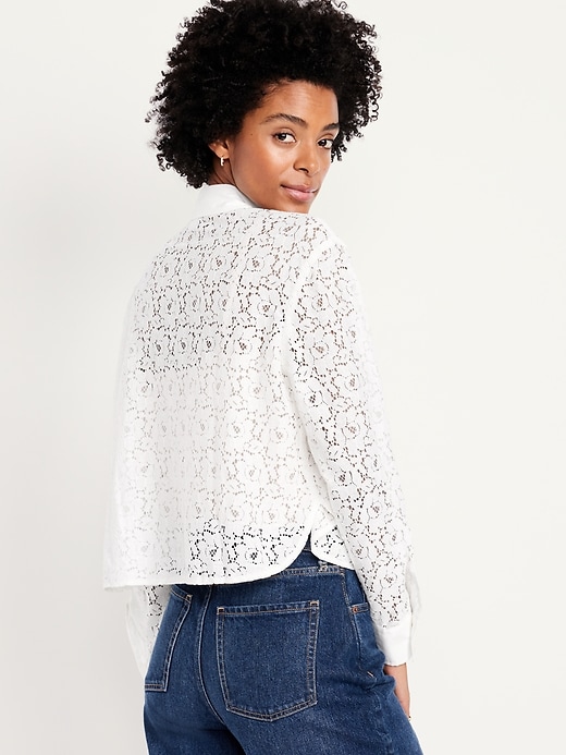 Image number 2 showing, Cropped Lace Button-Down Shirt