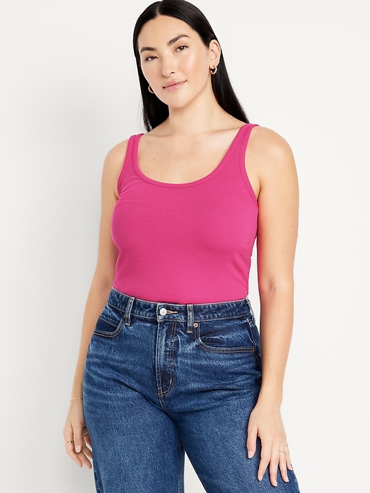 Image number 4 showing, First-Layer Ribbed Scoop-Neck Tank Top