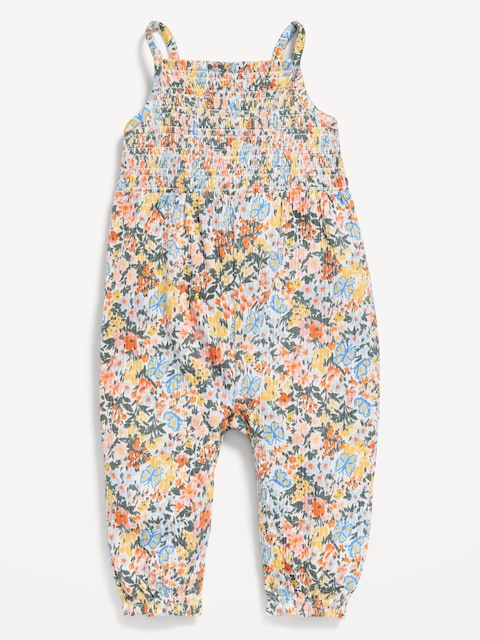 Printed Sleeveless Smocked Jumpsuit for Baby - Multi