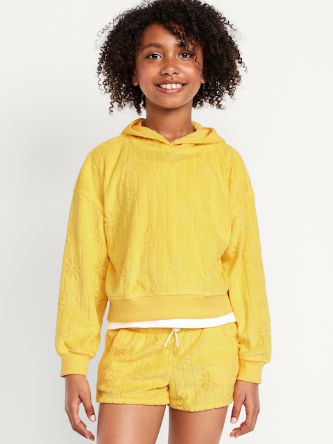 Loose Textured Terry Pullover Hoodie for Girls