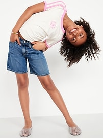 View large product image 3 of 5. High-Waisted Jean Midi Shorts for Girls