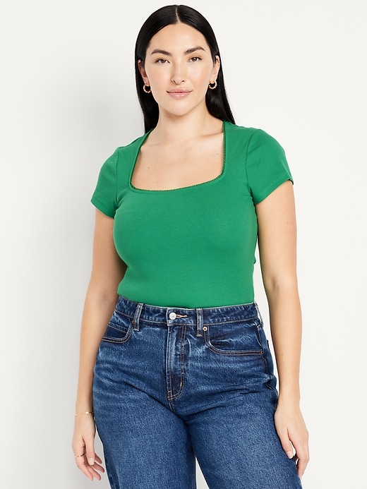 Image number 4 showing, Square-Neck Ribbed T-Shirt