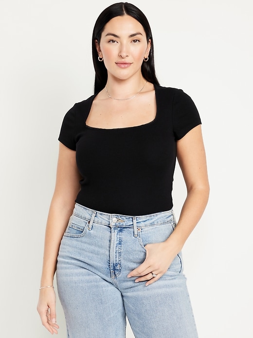 Image number 4 showing, Square-Neck Ribbed T-Shirt