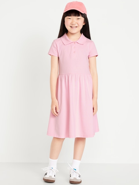 Robe polo ajustée et évasée d’uniforme scolaire en piqué pour fille