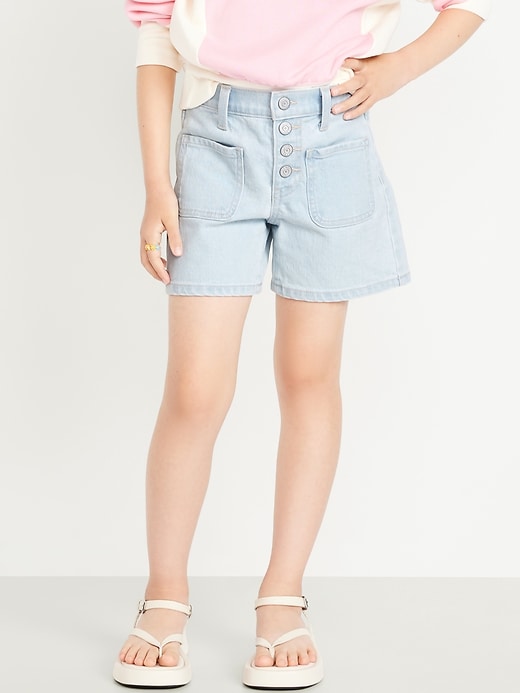 View large product image 1 of 4. High-Waisted Button-Fly Mariner Jean Shorts for Girls