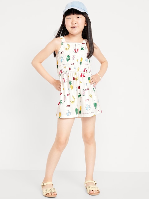 Printed Sleeveless Smocked Romper for Girls