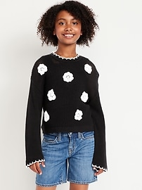 Image number 1 showing, Long-Sleeve Crochet-Floral Sweater for Girls