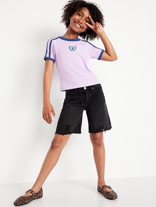Image number 3 showing, Baggy Frayed-Hem Bermuda Jean Shorts for Girls