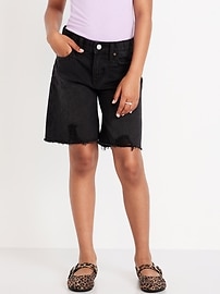 Image number 1 showing, Baggy Frayed-Hem Bermuda Jean Shorts for Girls