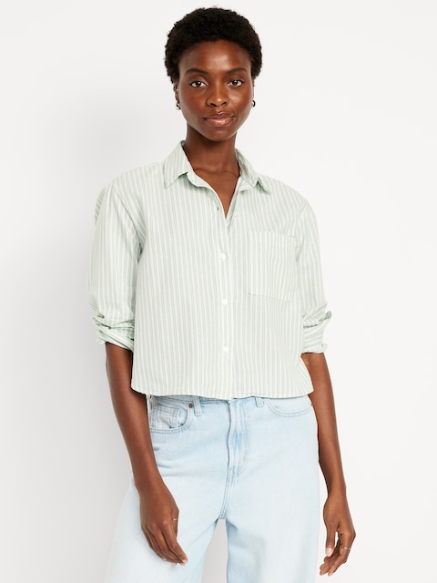 Cropped Button-Down Striped Shirt