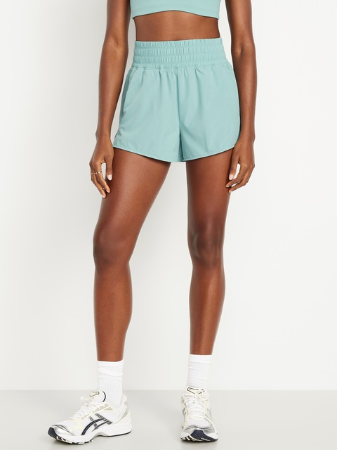 Extra High-Waisted Crinkle Run Shorts -- 3-inch inseam - Blue