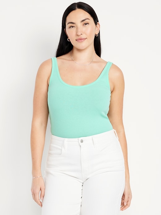 Image number 4 showing, First-Layer Ribbed Scoop-Neck Tank Top