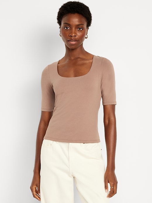 Image number 1 showing, Double-Layer Scoop-Neck T-Shirt