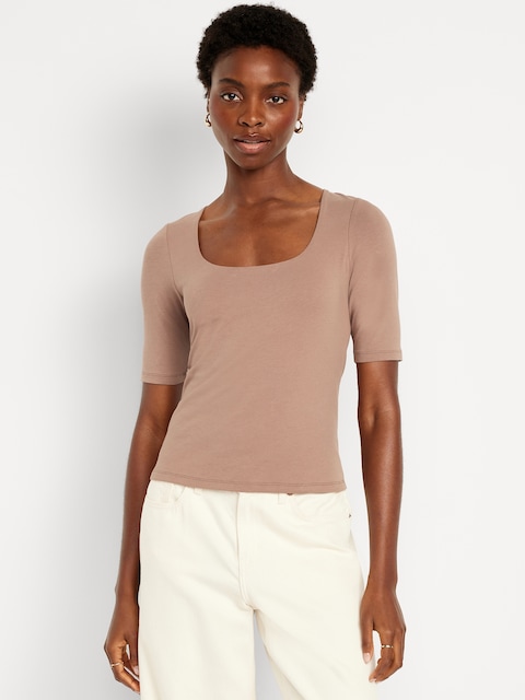 Double-Layer Scoop-Neck T-Shirt