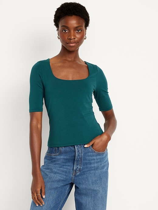 Image number 1 showing, Double-Layer Scoop-Neck T-Shirt