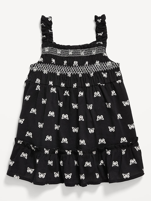 View large product image 1 of 2. Printed Sleeveless Ruffle-Trim Smocked Dress for Baby