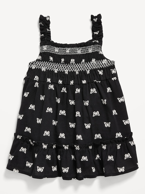Robe sans manches smockée à volants et à motifs pour bébé