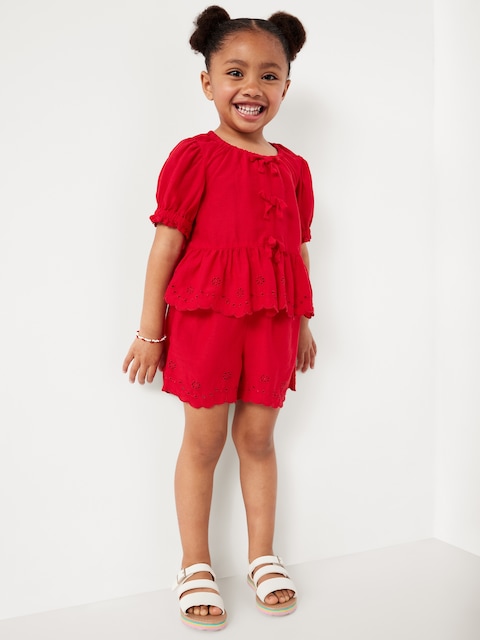 Peplum Eyelet Top and Shorts Set for Toddler Girls