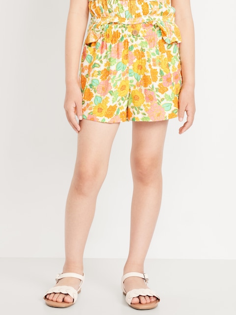 Printed Double-Weave Pull-On Utility Shorts for Girls
