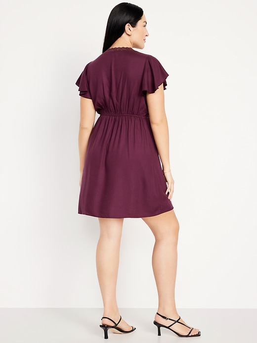 Image number 5 showing, Fit & Flare Crepe Lace-Trim Mini Dress