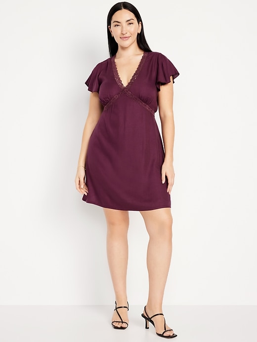 Image number 4 showing, Fit & Flare Crepe Lace-Trim Mini Dress