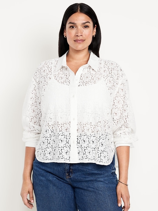 Image number 7 showing, Cropped Lace Button-Down Shirt