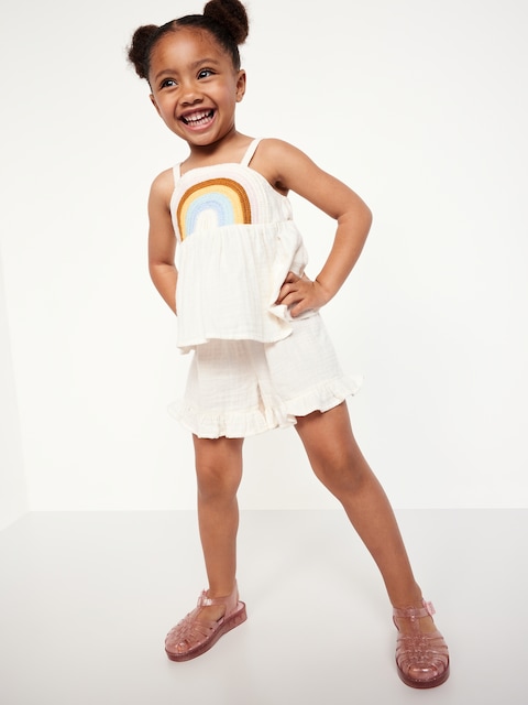 Sleeveless Double-Weave Top and Shorts Set for Toddler Girls