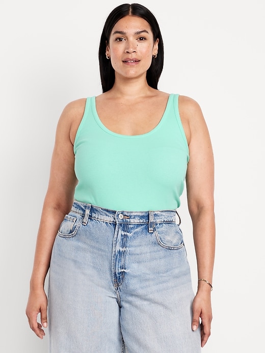 Image number 6 showing, First-Layer Ribbed Scoop-Neck Tank Top