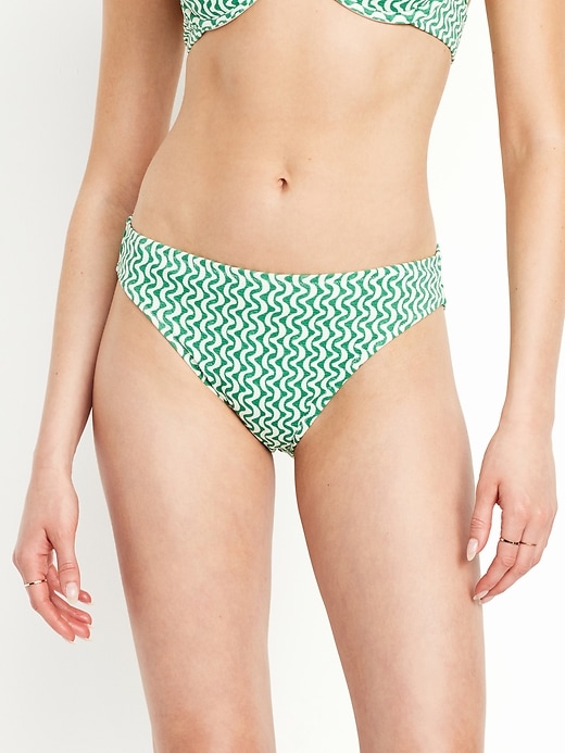 Image number 1 showing, Mid-Rise Textured Bikini Swim Bottoms