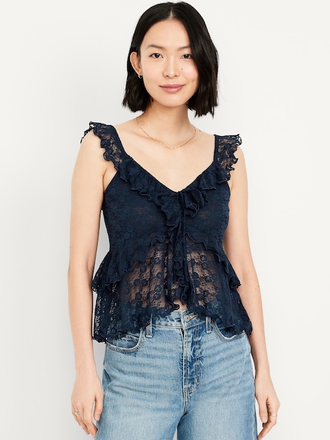 Sleeveless Lace Ruffle Top