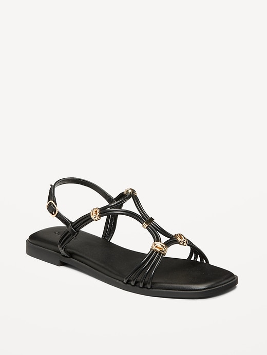 Image number 1 showing, Faux-Leather Strappy Hardware Sandals