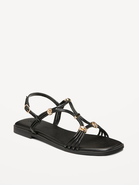 Faux-Leather Strappy Hardware Sandals