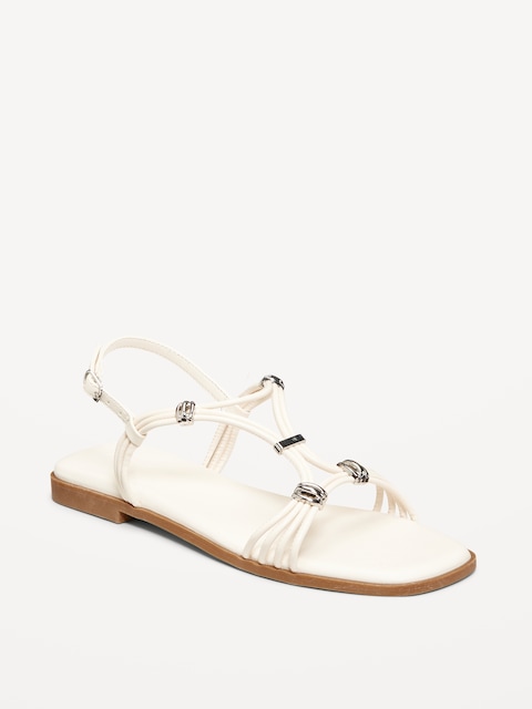 Faux-Leather Strappy Hardware Sandals