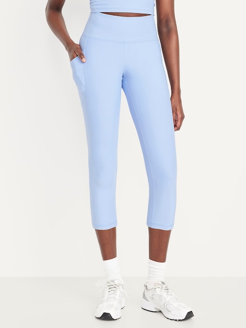 High-Waisted PowerSoft Crop Pocket Leggings - Blue