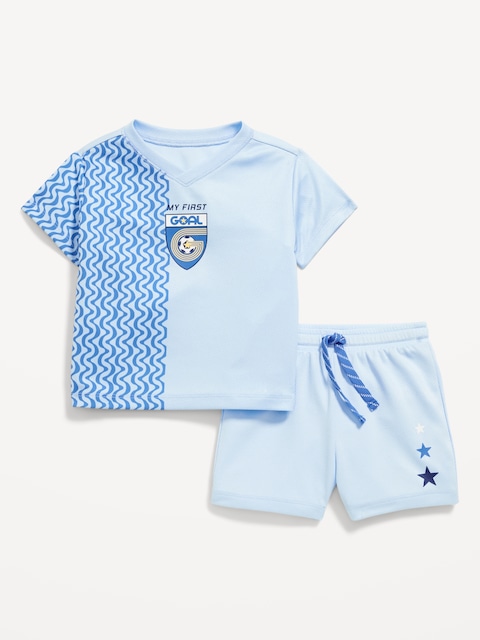 Ensemble avec haut à imprimé et short en maille pour bébé - Bleu