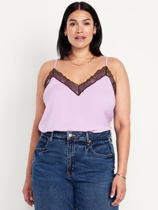 Image number 7 showing, Lace-Trim Satin Cami Top