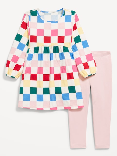 Long-Sleeve Dress and Leggings Set for Toddler Girls - Multi