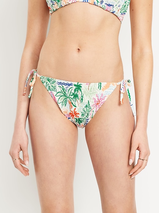 Image number 1 showing, Mid-Rise Textured String Bikini Swim Bottoms