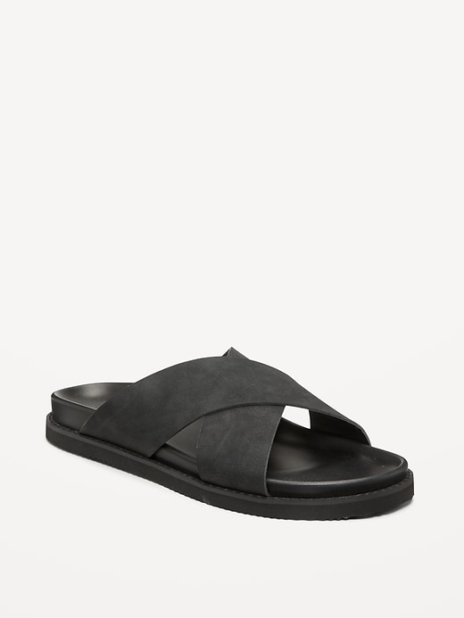 View large product image 1 of 4. Faux-Leather Cross-Strap Sandals for Men