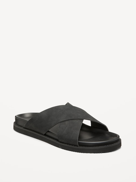 Faux-Leather Cross-Strap Sandals for Men