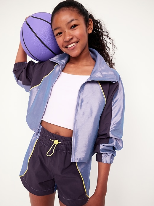View large product image 1 of 7. High-Waisted Color-Block Performance Shorts for Girls