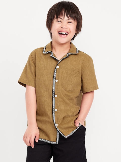 Short-Sleeve Linen-Blend Pocket Shirt for Boys