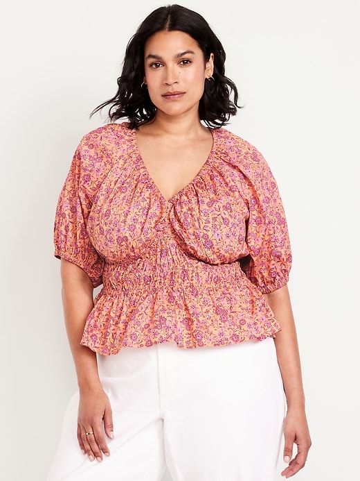 Image number 7 showing, Smocked V-Neck Peplum Top